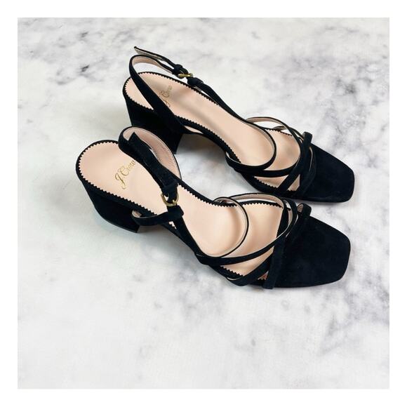 J. Crew Odette Black Strappy Block Heel Suede Sandals - Picture 5 of 11